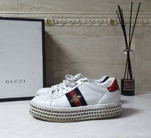 Load image into Gallery viewer, Gucci Crystal Wedge Leather Ace Sneakers Sz.37
