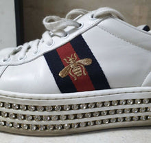 Load image into Gallery viewer, Gucci Crystal Wedge Leather Ace Sneakers Sz.37
