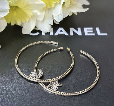 Chanel Crystal Moon Star CC Massive Hoop Earrings - LuxyBrand