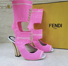 Load image into Gallery viewer, Fendi Pink Knit  Heeled Open Toe Sandals Sz.39 - LuxyBrand
