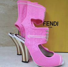 Load image into Gallery viewer, Fendi Pink Knit  Heeled Open Toe Sandals Sz.39 - LuxyBrand
