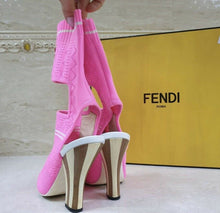 Load image into Gallery viewer, Fendi Pink Knit  Heeled Open Toe Sandals Sz.39 - LuxyBrand
