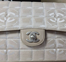 Load image into Gallery viewer, Chanel Classic Flap Travel Line Cc Logo Jacquard 7137 Beige Nylon Shoulder Bag - LuxyBrand
