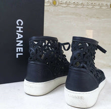 Load image into Gallery viewer, Chanel Black Cut Out Perforated Flowers Leather High Top Sneakers Sz.39 - LuxyBrand
