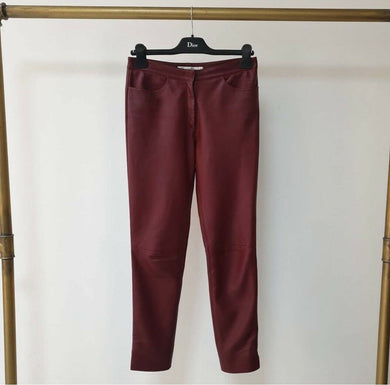 Christian Dior Burgundy Leather Skinny Pants Leggings Sz.36 - LuxyBrand