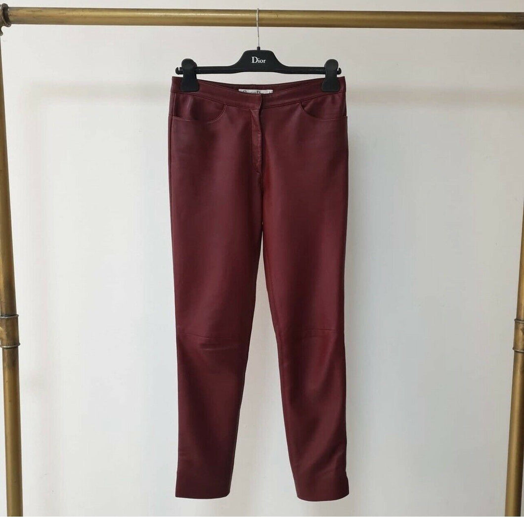 Christian Dior Burgundy Leather Skinny Pants Leggings Sz.36 - LuxyBrand