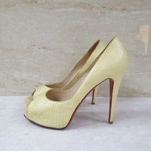 Load image into Gallery viewer, Christian Louboutin Yellow Python Leather Open Toe Heels Shoes Sz.39 - LuxyBrand
