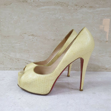 Christian Louboutin Yellow Python Leather Open Toe Heels Shoes Sz.39 - LuxyBrand