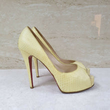 Load image into Gallery viewer, Christian Louboutin Yellow Python Leather Open Toe Heels Shoes Sz.39 - LuxyBrand
