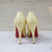 Load image into Gallery viewer, Christian Louboutin Yellow Python Leather Open Toe Heels Shoes Sz.39 - LuxyBrand
