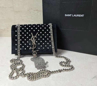 Saint Laurent YSL Pompom Kate Studs Suede Crossbody Bag - LuxyBrand