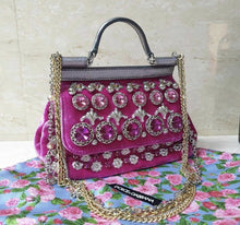 Load image into Gallery viewer, Dolce &amp; Gabbana pink velvet crystal embellished sicily bag - LuxyBrand
