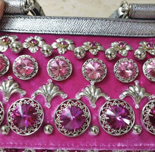 Load image into Gallery viewer, Dolce &amp; Gabbana pink velvet crystal embellished sicily bag - LuxyBrand
