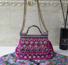 Load image into Gallery viewer, Dolce &amp; Gabbana pink velvet crystal embellished sicily bag - LuxyBrand
