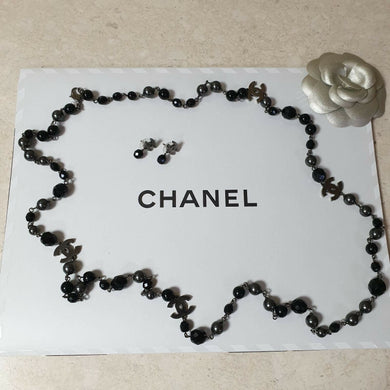 Chanel CC Black pearl Necklace and Earrings Set - LuxyBrand