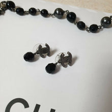 Load image into Gallery viewer, Chanel CC Black pearl Necklace and Earrings Set - LuxyBrand
