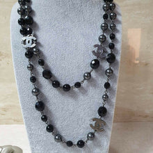 Load image into Gallery viewer, Chanel CC Black pearl Necklace and Earrings Set - LuxyBrand
