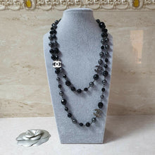 Load image into Gallery viewer, Chanel CC Black pearl Necklace and Earrings Set - LuxyBrand
