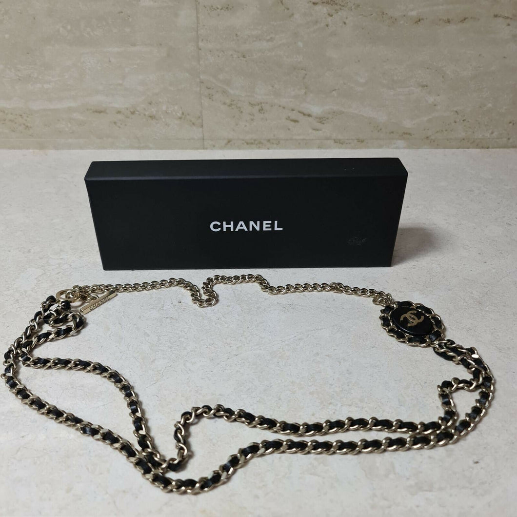 Chanel B16 Interwoven Leather Chain CC Logo Necklace/Belt - LuxyBrand