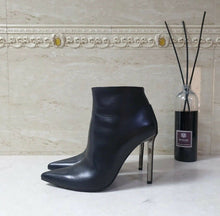 Load image into Gallery viewer, Tom Ford Metal Heels Black Leather Booties Sz. 37 - LuxyBrand
