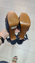 Load image into Gallery viewer, NWOB Yves Saint Laurent Brooch Blue Suede Sandals Heels Sz 39 - LuxyBrand
