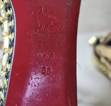 Load image into Gallery viewer, Christian Louboutin Black Gold Studded Leather Cataclou Espadrille Wedges Sz.38 - LuxyBrand
