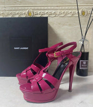 Load image into Gallery viewer, Yves Saint Laurent Tribute Pink Patent Sandals Heels Sz 38,5 - LuxyBrand
