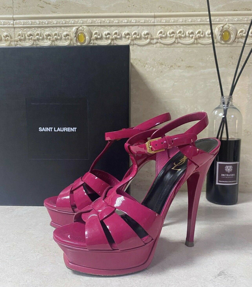 Yves Saint Laurent Tribute Pink Patent Sandals Heels Sz 38,5 - LuxyBrand