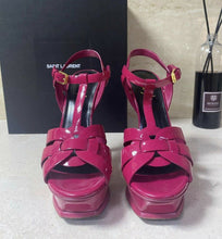 Load image into Gallery viewer, Yves Saint Laurent Tribute Pink Patent Sandals Heels Sz 38,5 - LuxyBrand
