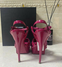 Load image into Gallery viewer, Yves Saint Laurent Tribute Pink Patent Sandals Heels Sz 38,5 - LuxyBrand
