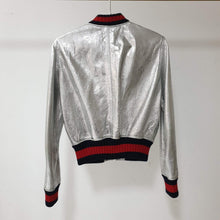 Load image into Gallery viewer, Gucci Silver Metallic Bomber Leather Jacket
