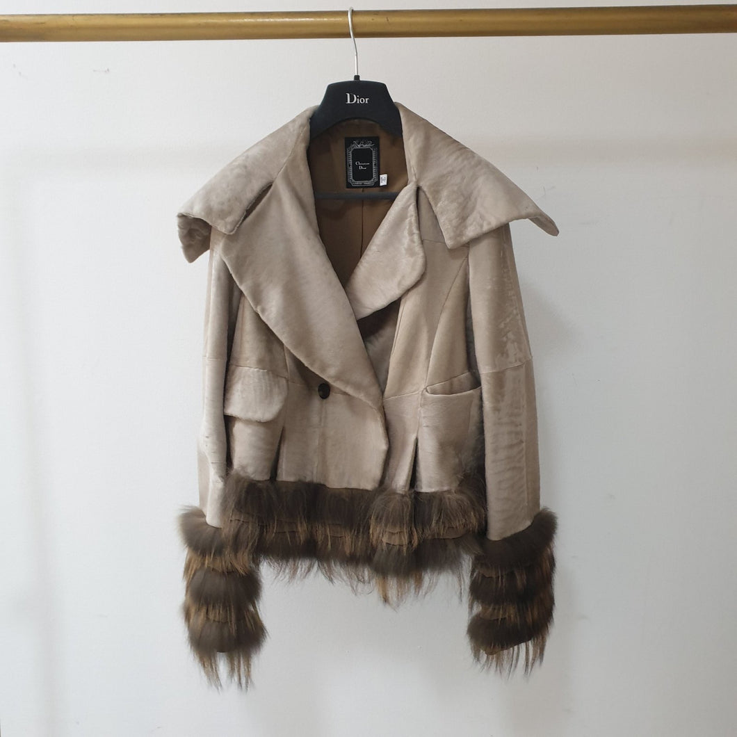 Christian Dior Beige Fox Trimmed Leather Jacket