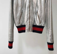 Load image into Gallery viewer, Gucci Silver Metallic Bomber Leather Jacket
